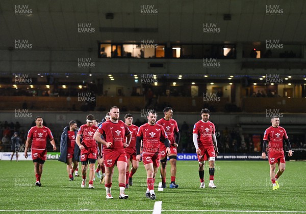 020324 - Connacht v Scarlets - United Rugby Championship - Scarlets players leave the pitch after their defeat