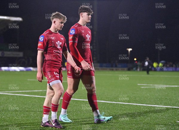 020324 - Connacht v Scarlets - United Rugby Championship - Archie Hughes, left, and Eddie James of Scarlets after the  match