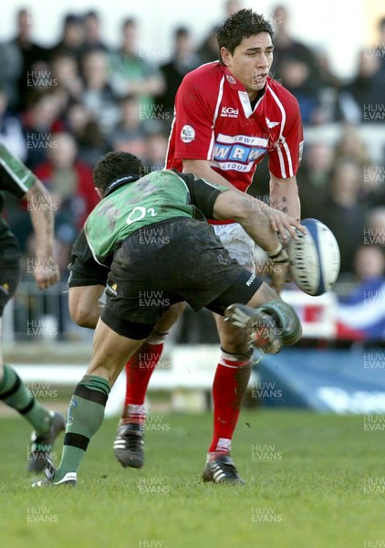 180206 - Connacht v Llanelli -  Llanelli's Regan King gets tackled by Andrew Mailei of Connacht 