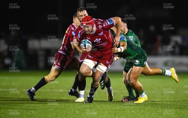 211022 - Connacht v Scarlets - BKT United Rugby Championship - Jac Price of Scarlets is tackled by Byron Ralston of Connacht