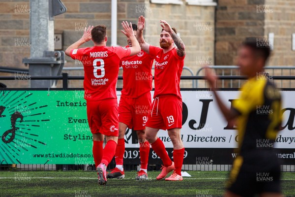 070721 - Connah's Quay Nomads v FC Alashkert - UEFA Champions League First Qualifying Round First Leg - Craig Curran (19) of Connah’s Quay Nomads celebrates with Callum Morris (8) after scoring