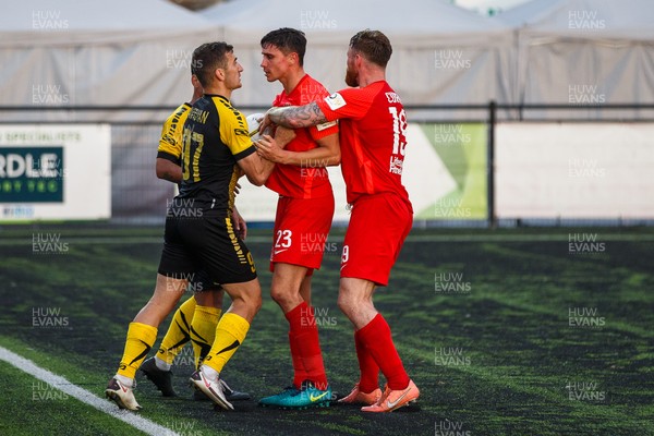 070721 - Connah's Quay Nomads v FC Alashkert - UEFA Champions League First Qualifying Round First Leg - David Davidyan (97) of FC Alashkert and Aeron Edwards (23) of Connah’s Quay Nomads square up to each other