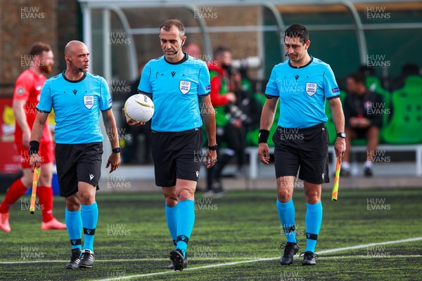 070721 - Connah's Quay Nomads v FC Alashkert - UEFA Champions League First Qualifying Round First Leg - Referee Vasílis Dimitríou and his assistants before the match