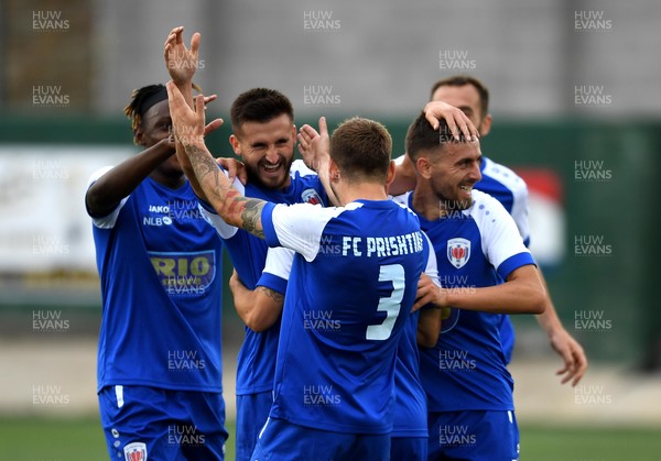 290721 - Connahs Quay Nomads v Prishtina - UEFA Europa Conference League, Qualifying Second Round - Prishtina players celebrate second goal