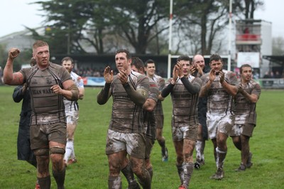 060414 - Cornish Pirates v Pontypridd, British and Irish Cup Quarter Final - Pontypridd players applaud the travelling supporters after the win