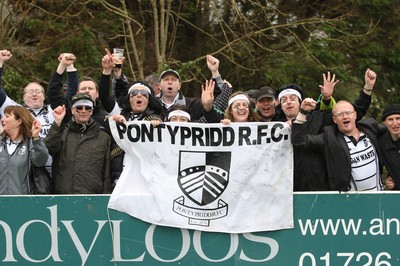 060414 - Cornish Pirates v Pontypridd, British and Irish Cup Quarter Final - Pontypridd supporters cheer the team at the end of the match