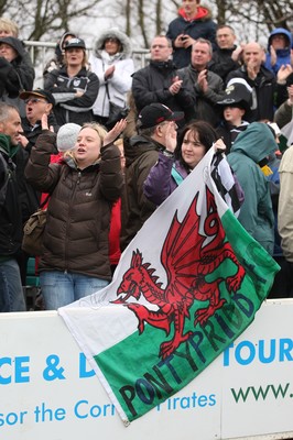 060414 - Cornish Pirates v Pontypridd, British and Irish Cup Quarter Final - Pontypridd supporters cheer the team at the end of the match