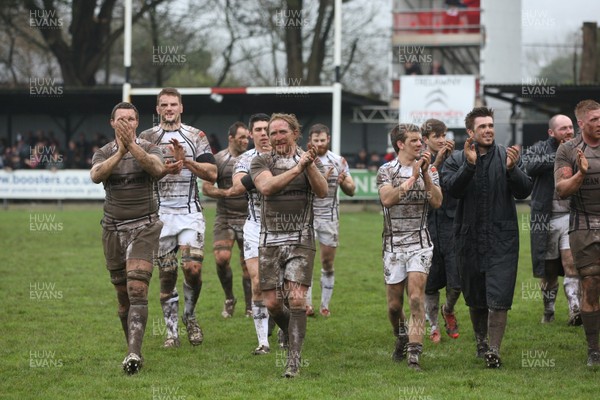 060414 - Cornish Pirates v Pontypridd, British and Irish Cup Quarter Final - Pontypridd players applaud the travelling supporters after the win
