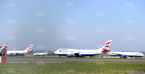 230320 - Coronavirus Outbreak - A British Airways Boeing 747-436 lands at Cardiff Airport after taking off from London Heathrow