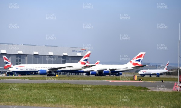230320 - Coronavirus Outbreak - A British Airways aircraft sit on the tarmac at Cardiff Airport