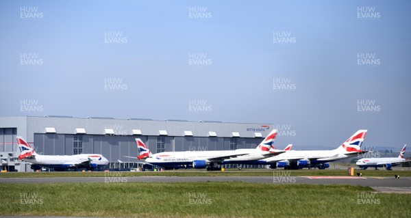 230320 - Coronavirus Outbreak - A British Airways aircraft sit on the tarmac at Cardiff Airport