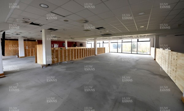 270320 -  A general view of Parc y Scarlets rugby stadium, Llanelli as construction work takes place in preparation for the installation of hospital beds during the worldwide coronavirus pandemic 