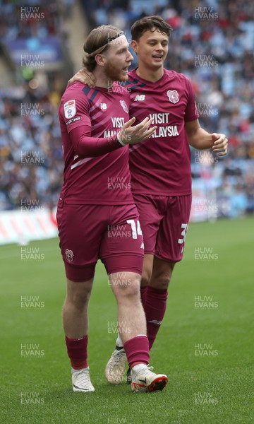 010424 - Coventry City v Cardiff City - Sky Bet Championship - Josh Bowler of Cardiff celebrates their 2nd goal with Perry Ng of Cardiff