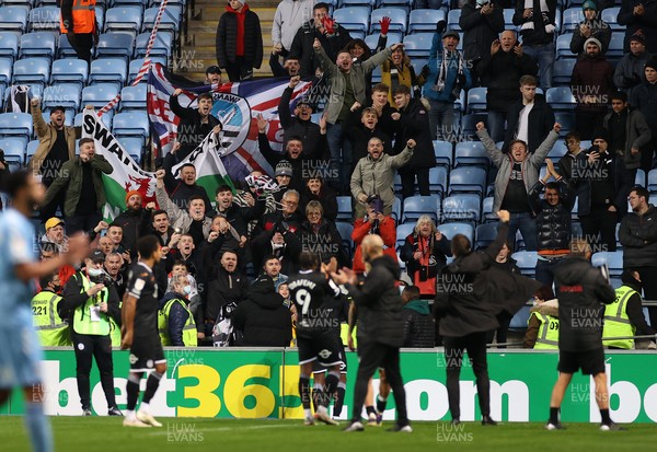021121 - Coventry City v Swansea City - SkyBet Championship - Swansea City celebrate at full time with the fans