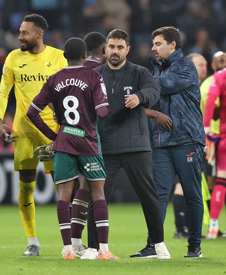 261225 - Coventry City v Swansea City - Sky Bet Championship - Swansea manager Vitor Matos salutes Malick Yalcouye of Swansea at the end of the match