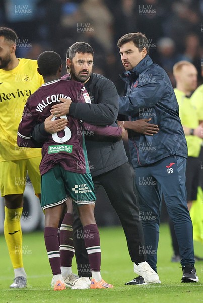 261225 - Coventry City v Swansea City - Sky Bet Championship - Swansea manager Vitor Matos salutes Malick Yalcouye of Swansea at the end of the match