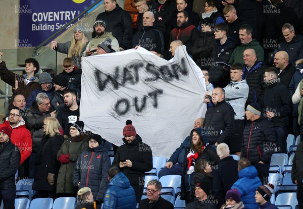 291223 - Coventry City v Swansea City - SkyBet Championship - Swansea fans hold up a sign saying �Watson Out�