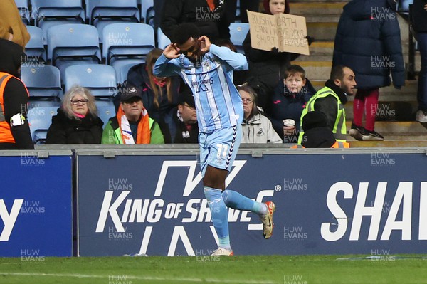 291223 - Coventry City v Swansea City - SkyBet Championship - Haji Wright of Coventry celebrates scoring their second goal