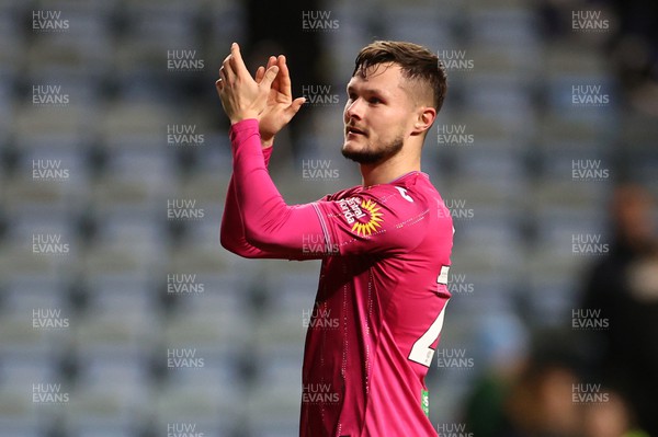 291223 - Coventry City v Swansea City - SkyBet Championship - Liam Cullen of Swansea City thanks the fans at full time