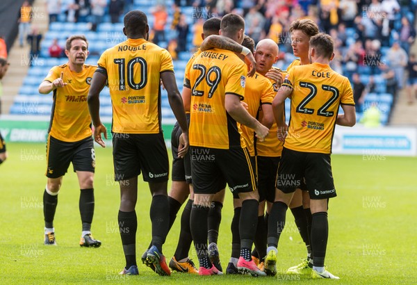 190817 - Coventry City v Newport County - Sky Bet League 2 - Newport County defender Reece Cole (22) celebrates scoring to give his side a 1-0 lead 