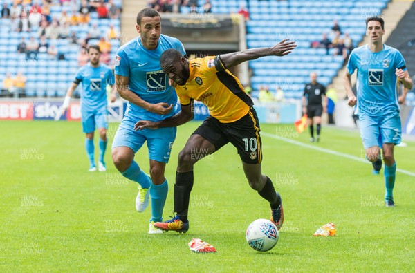 190817 - Coventry City v Newport County - Sky Bet League 2 - Newport County forward Frank Nouble (10) chases a loose ball 
