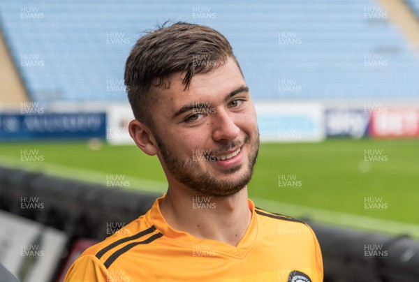 190817 - Coventry City v Newport County - Sky Bet League 2 - Newport County goalscorer Reece Cole (22) is all smiles after the 1-0 away win at Coventry City