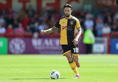 080825 - Crawley Town v Newport County, EFL Sky Bet League 2 - Liam Shephard of Newport County presses forward
