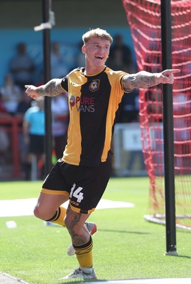 080825 - Crawley Town v Newport County, EFL Sky Bet League 2 - Kai Whitmore of Newport County celebrates after scoring the first goal
