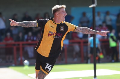 080825 - Crawley Town v Newport County, EFL Sky Bet League 2 - Kai Whitmore of Newport County celebrates after scoring the first goal