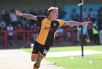 080825 - Crawley Town v Newport County, EFL Sky Bet League 2 - Kai Whitmore of Newport County celebrates after scoring the first goal