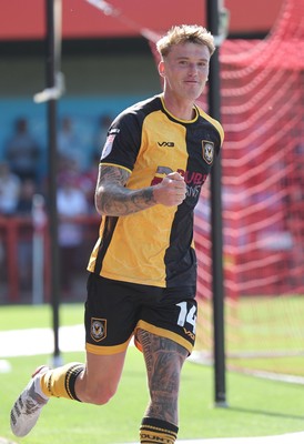 080825 - Crawley Town v Newport County, EFL Sky Bet League 2 - Kai Whitmore of Newport County celebrates after scoring the first goal