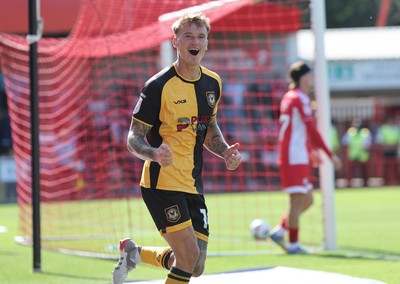 080825 - Crawley Town v Newport County, EFL Sky Bet League 2 - Kai Whitmore of Newport County celebrates after scoring the first goal