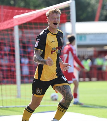 080825 - Crawley Town v Newport County, EFL Sky Bet League 2 - Kai Whitmore of Newport County celebrates after scoring the first goal