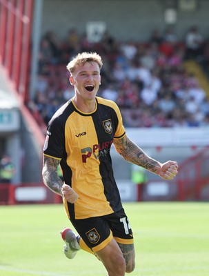 080825 - Crawley Town v Newport County, EFL Sky Bet League 2 - Kai Whitmore of Newport County celebrates after scoring the first goal