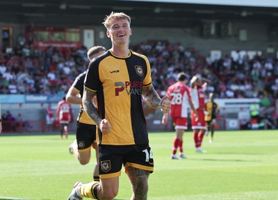 080825 - Crawley Town v Newport County, EFL Sky Bet League 2 - Kai Whitmore of Newport County celebrates after scoring the first goal