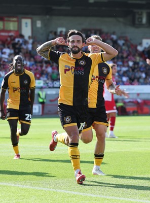 080825 - Crawley Town v Newport County, EFL Sky Bet League 2 - Liam Shephard of Newport County celebrates after he scores the second goal