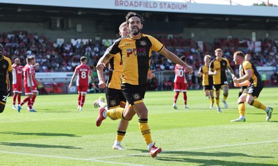 080825 - Crawley Town v Newport County, EFL Sky Bet League 2 - Liam Shephard of Newport County celebrates after he scores the second goal
