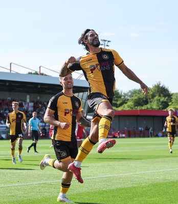 080825 - Crawley Town v Newport County, EFL Sky Bet League 2 - Liam Shephard of Newport County celebrates after he scores the second goal