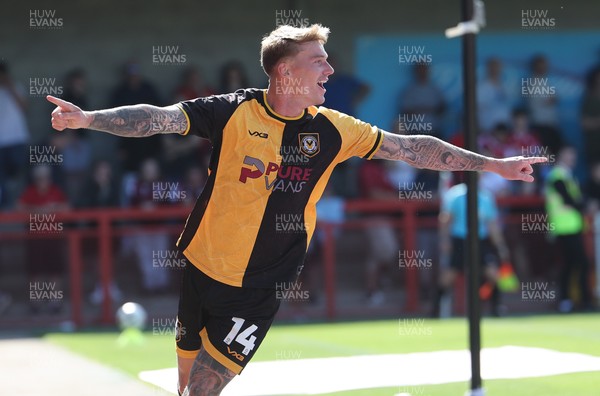 080825 - Crawley Town v Newport County, EFL Sky Bet League 2 - Kai Whitmore of Newport County celebrates after scoring the first goal
