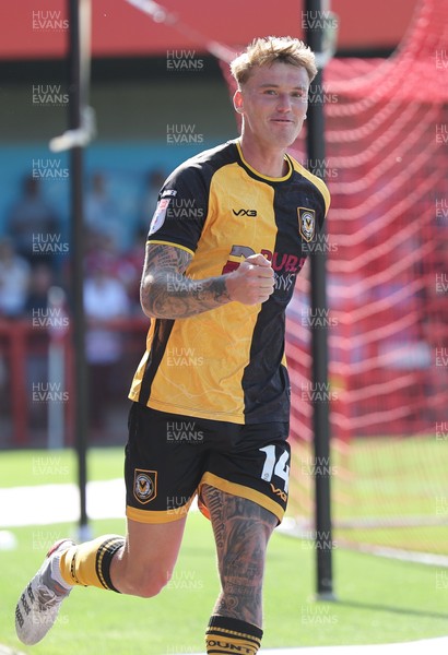 080825 - Crawley Town v Newport County, EFL Sky Bet League 2 - Kai Whitmore of Newport County celebrates after scoring the first goal