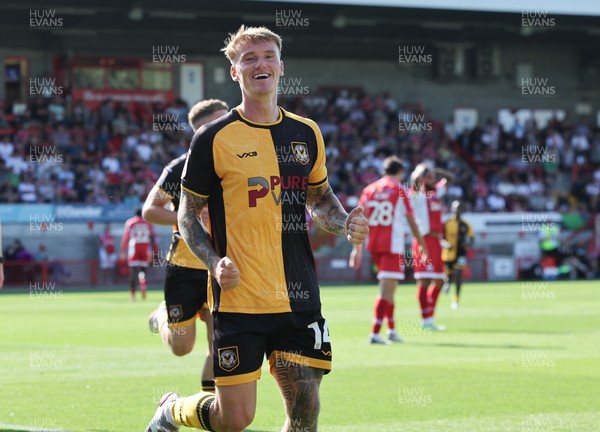 080825 - Crawley Town v Newport County, EFL Sky Bet League 2 - Kai Whitmore of Newport County celebrates after scoring the first goal