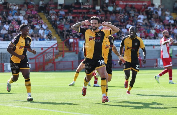 080825 - Crawley Town v Newport County, EFL Sky Bet League 2 - Liam Shephard of Newport County celebrates after he scores the second goal