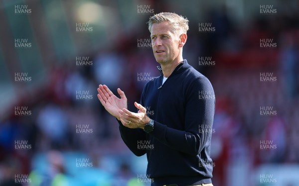 080825 - Crawley Town v Newport County, EFL Sky Bet League 2 - Newport County head coach David Hughes applauds the fans at the end of the match