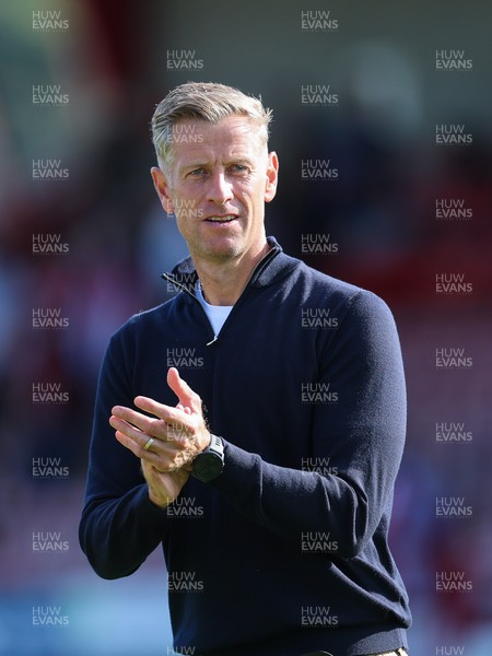 080825 - Crawley Town v Newport County, EFL Sky Bet League 2 - Newport County head coach David Hughes applauds the fans at the end of the match