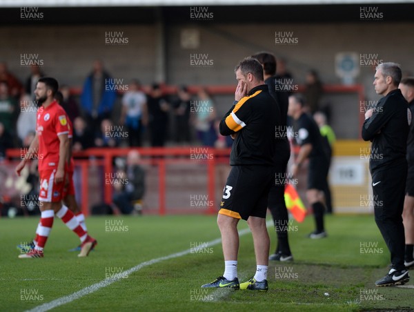 201018  Crawley Town v Newport County - Sky Bet League 2 -   Newport manager Michael Flynn looks dejected at the final whistle 