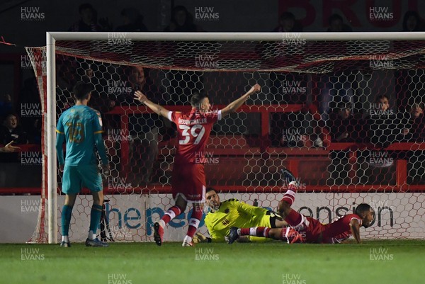231121 - Crawley Town v Newport County - Sky Bet League 2 - Kwesi Appiah of Crawley Town (ground) scores the opening goal 
