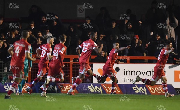 231121 - Crawley Town v Newport County - Sky Bet League 2 - Kwesi Appiah of Crawley Town (1st right) celebrates scoring the opening goal  