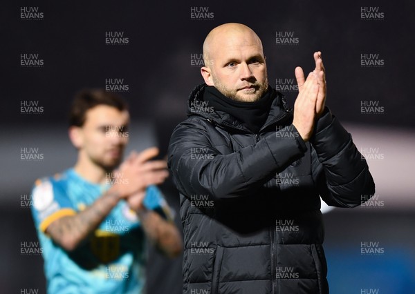 231121 - Crawley Town v Newport County - Sky Bet League 2 - Newport County manager James Rowberry applauds the fans at the end of the game
