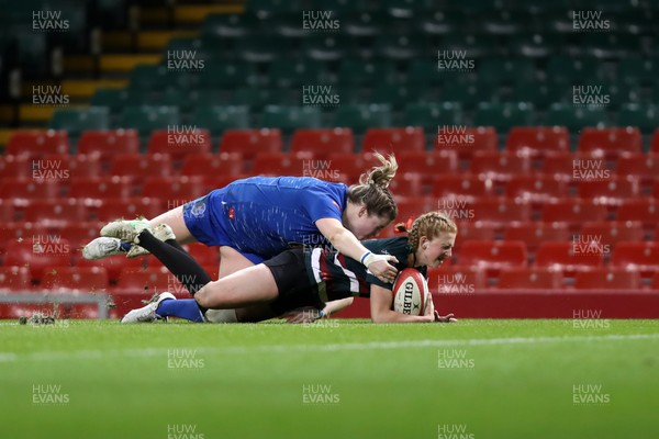 010423 - Clwb RygbI Cymry Caerdydd Merchedd v Haverfordwest - WRU Women’s National Bowl Final - CRCC’s Sophie Longland is stopped short of the try line
