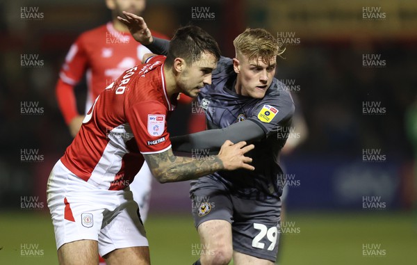 021222 - Crewe Alexandra v Newport County - Sky Bet League 2 - Will Evans of Newport County and Luke Offord of Crewe Alexandra